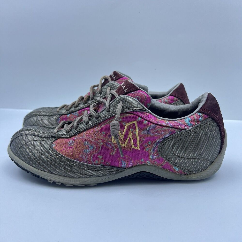 Merrell Sprint Spin Launcher Sneakers Gray Pink Paisley Lace Up Shoe Womens Sz 8